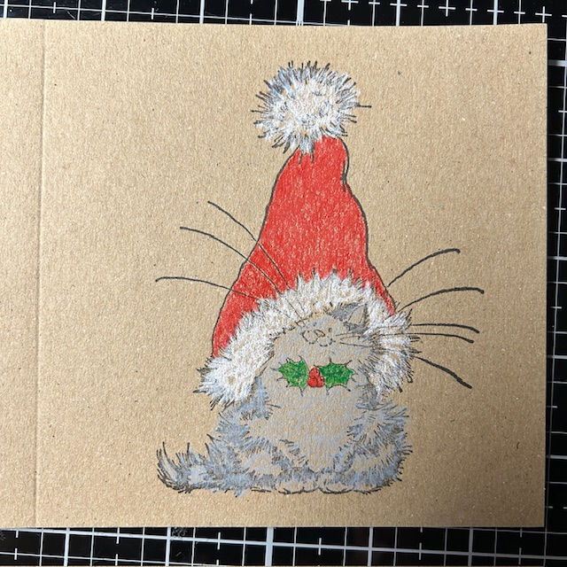 Carte avec un petit chat et son bonnet de Père Noël