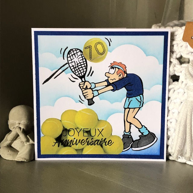 Carte Joyeux anniversaire, 70 ans, avec tennisman