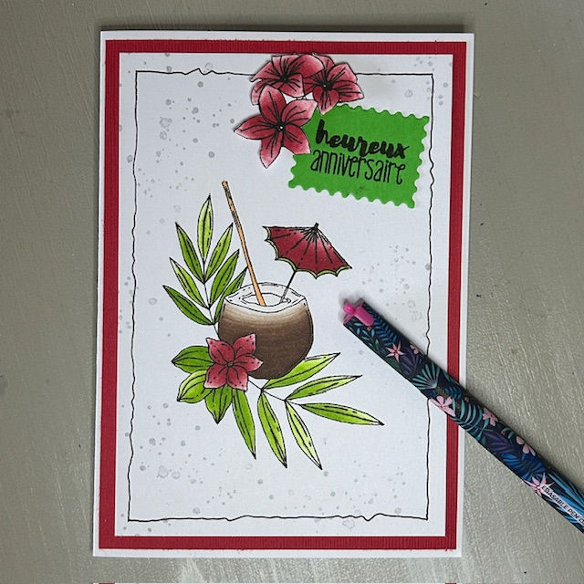 Miniature : Carte heureux anniversaire avec un cocktail dans sa noix de coco