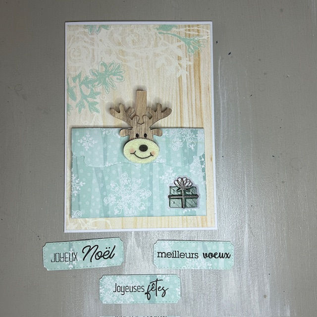 Miniature : Carte avec pochette pour bon cadeau, avec pincette renne