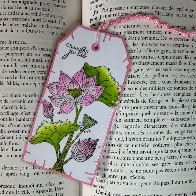 Marque-pages Chuuuut je lis, avec une fleur de lotus