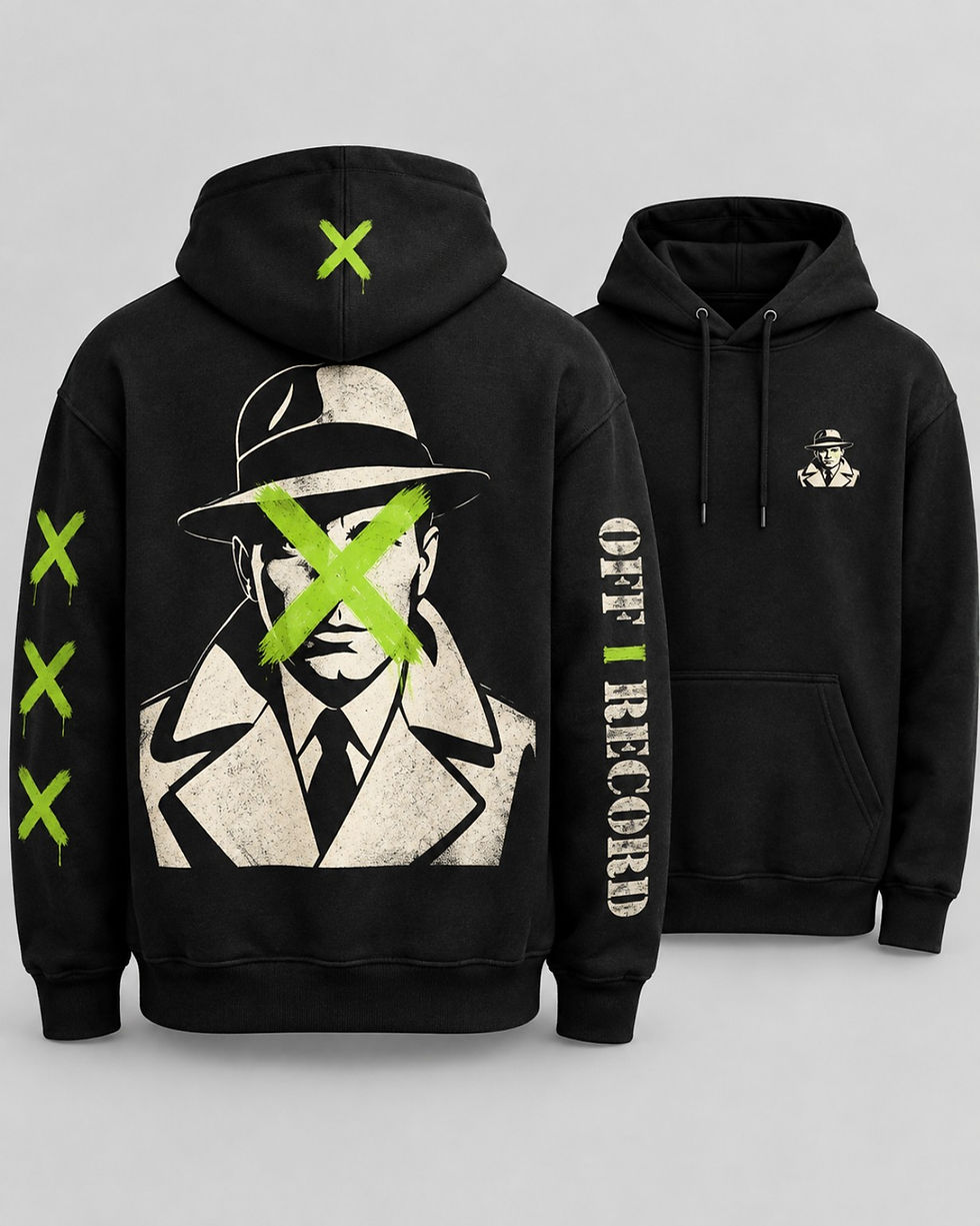 NO WITNESS black sweatshirt, front and back
