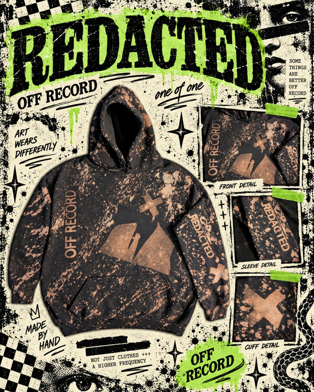 REDACTED one-of-one altered black hoodie