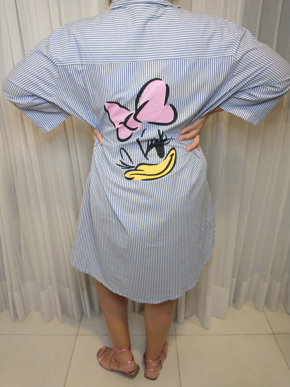 Miniatura: Moda Pop - Vestido Chemise Tricoline Listrado