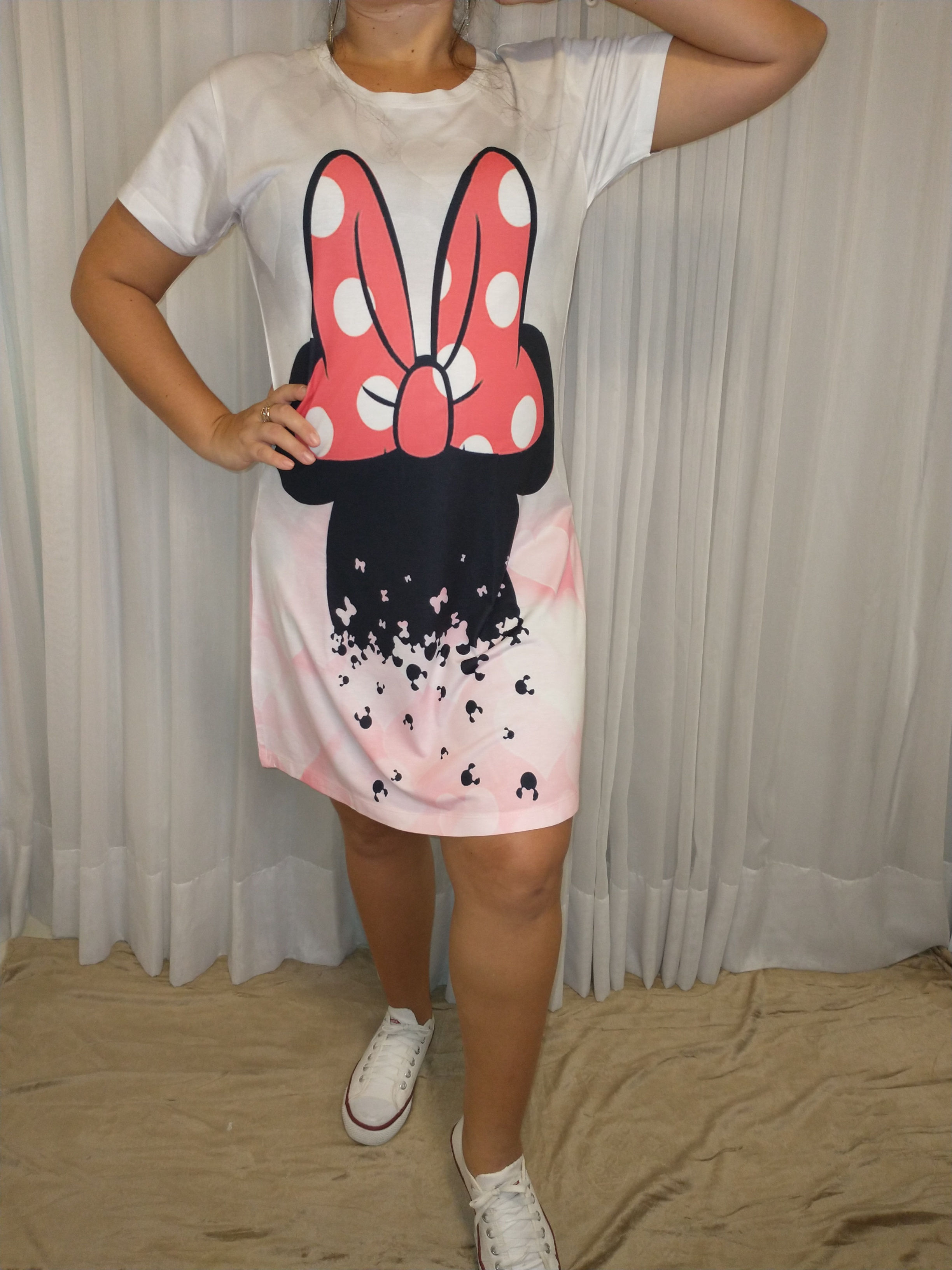Moda Pop - Vestido T-Shirt Mesclado Estampa Minnie Mouse