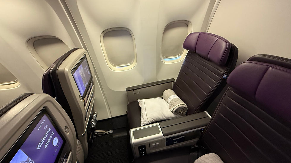 Premium plus seating on international flights is equivalent to first class on domestic flights. Comfort and space