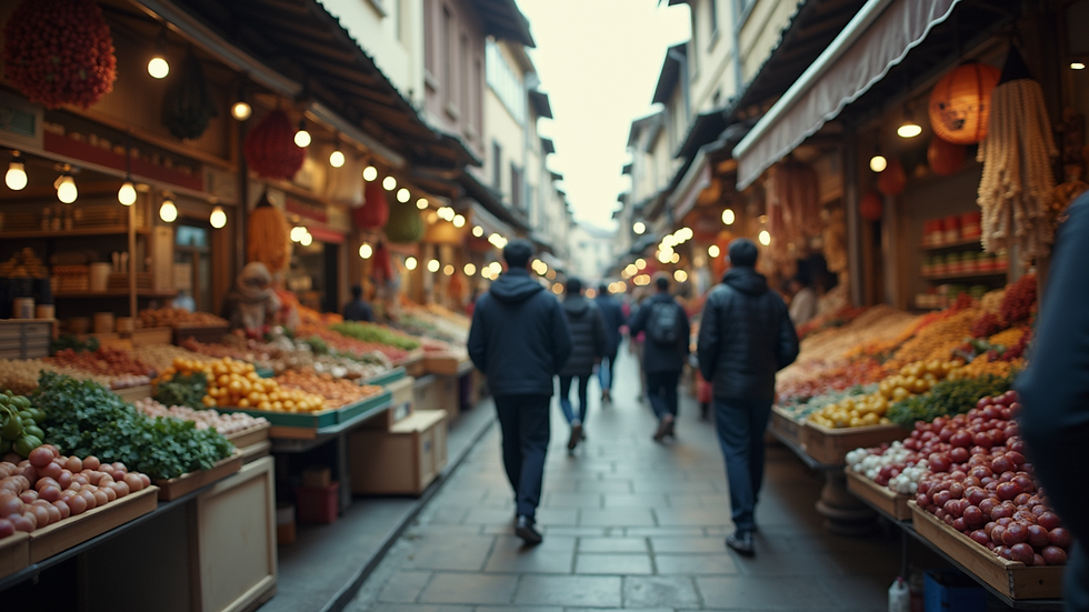 Eye-level view of a bustling local market