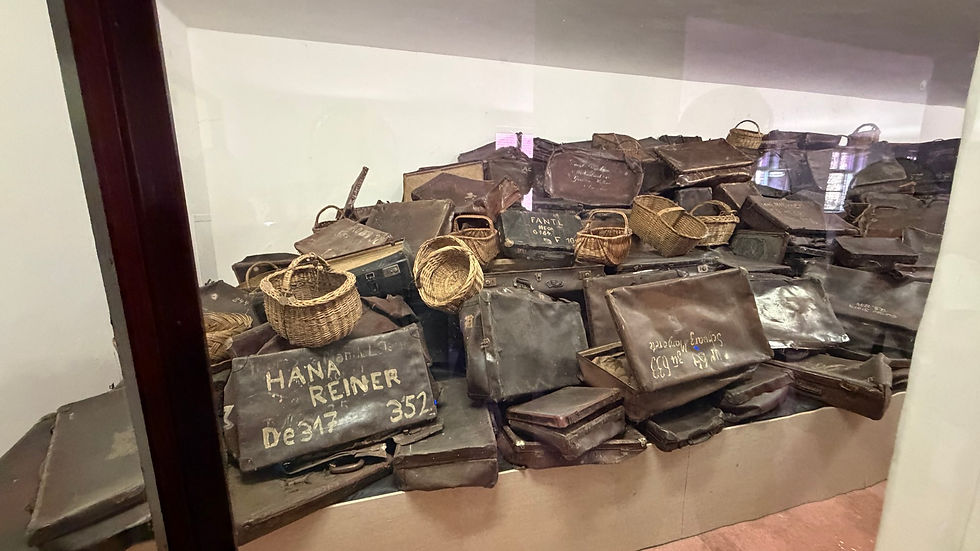 Each bag represents a life or family that never returned t collect them. The were eft on the platforms and the Jews were often directed immediately to the gas chambers for extermination.