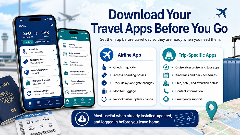 At the bare minimum, make sure you have your airline app, and your current trip registered. The airlines have become nearly 100% dependent upon their application for everything, from departures and delays to rebooking.