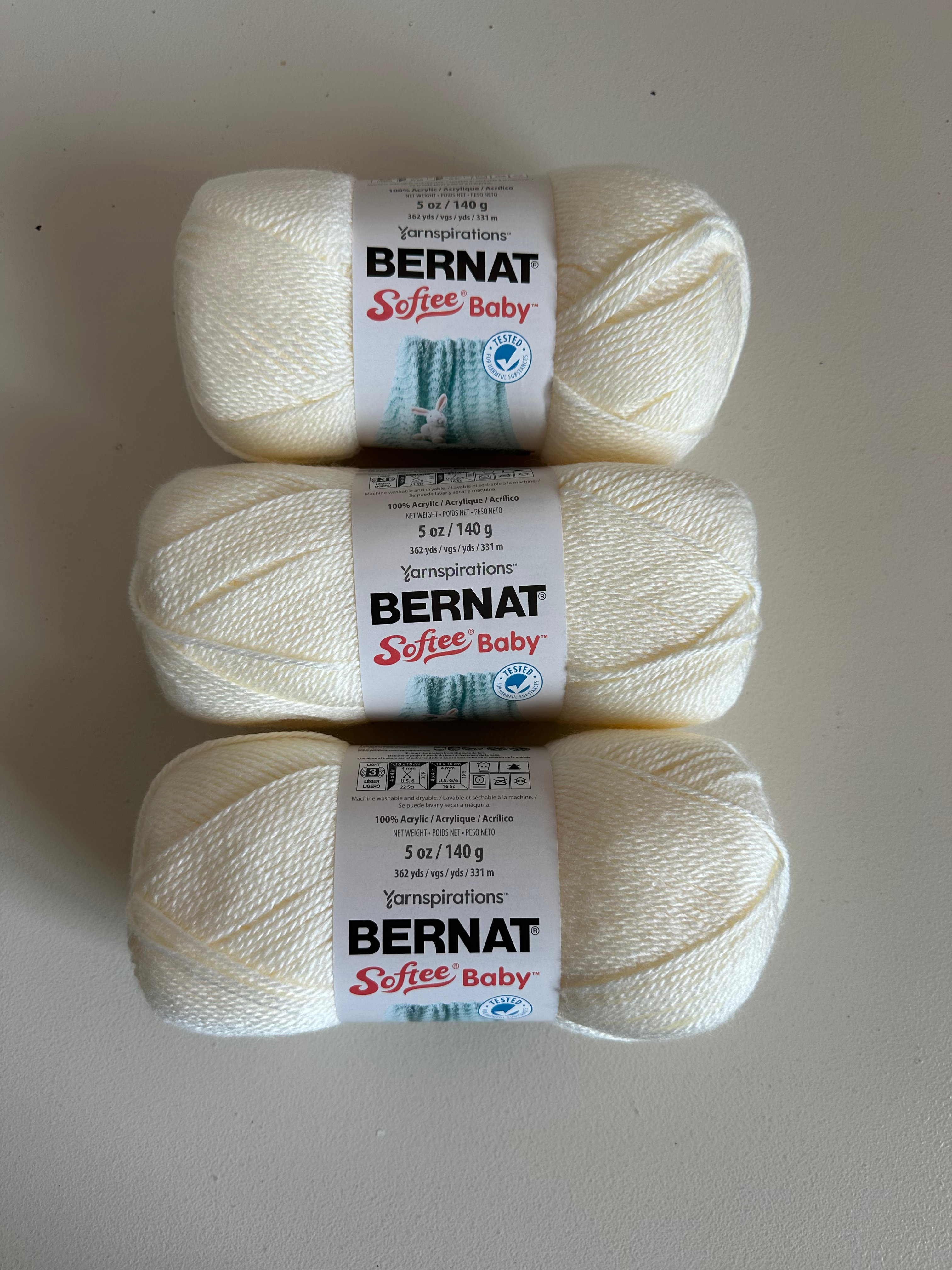 3 Skeins - Bernat Softee Baby -Antique White