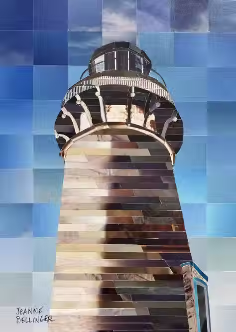 Lighthouse as seen from the ground looking up at it.