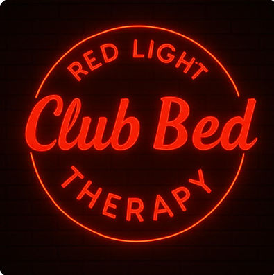 Club Bed RLT LLC red circle logo featuring red light therapy branding