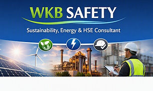 “WKB Safety banner – Sustainability, Energy & HSE Consultant providing carbon reduction, net zero and safety services for manufacturing and industry.”