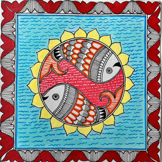 A Madhubani painting based on Fish motif
