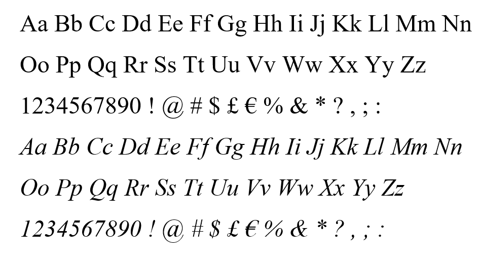 Toàn bộ font chữ Times New Roman khi xuất hiện
