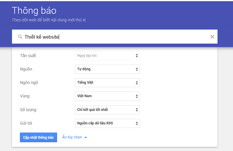 Thực hiện bỏ từ khóa vào thanh tìm kiếm của Google Alert