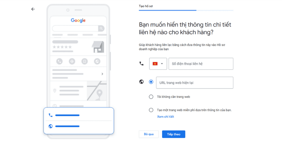 Điền thông tin liên lạc Google Business