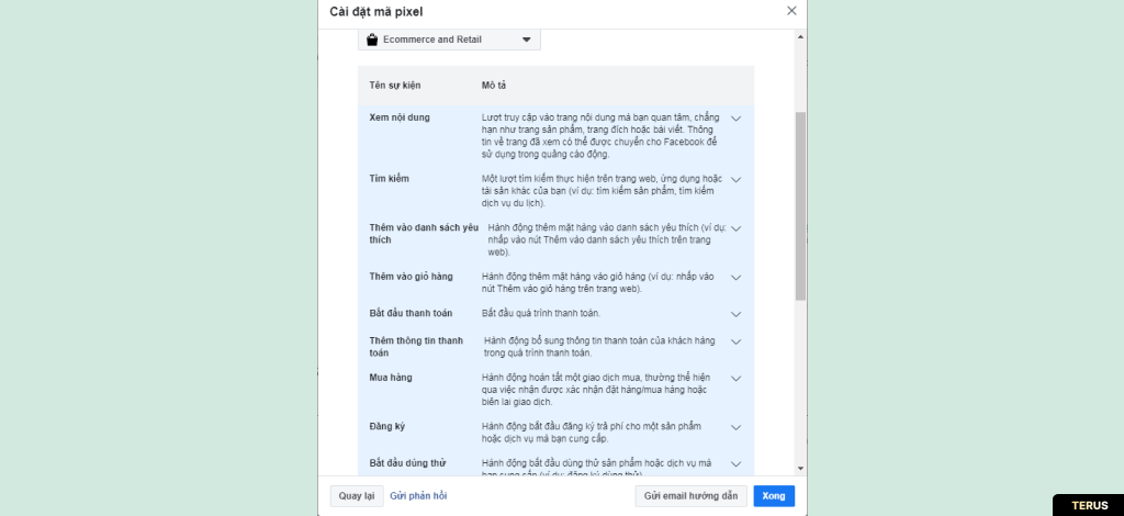 Mã code sự kiện của Facebook pixel