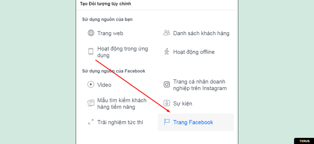 Tạo quảng cáo mới, tạo tệp khách hàng tùy chỉnh dựa trên những người đã tương tác