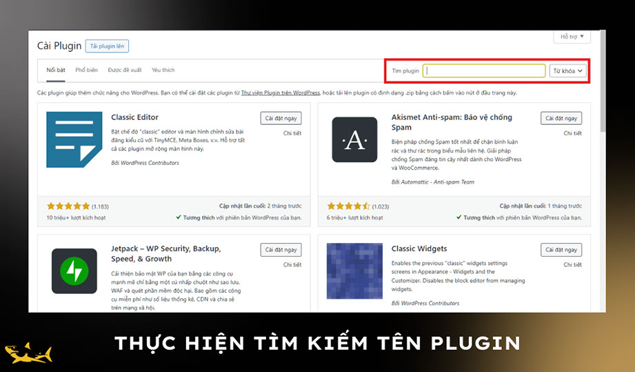 Bước 1: Thực hiện tìm kiếm tên Plugin