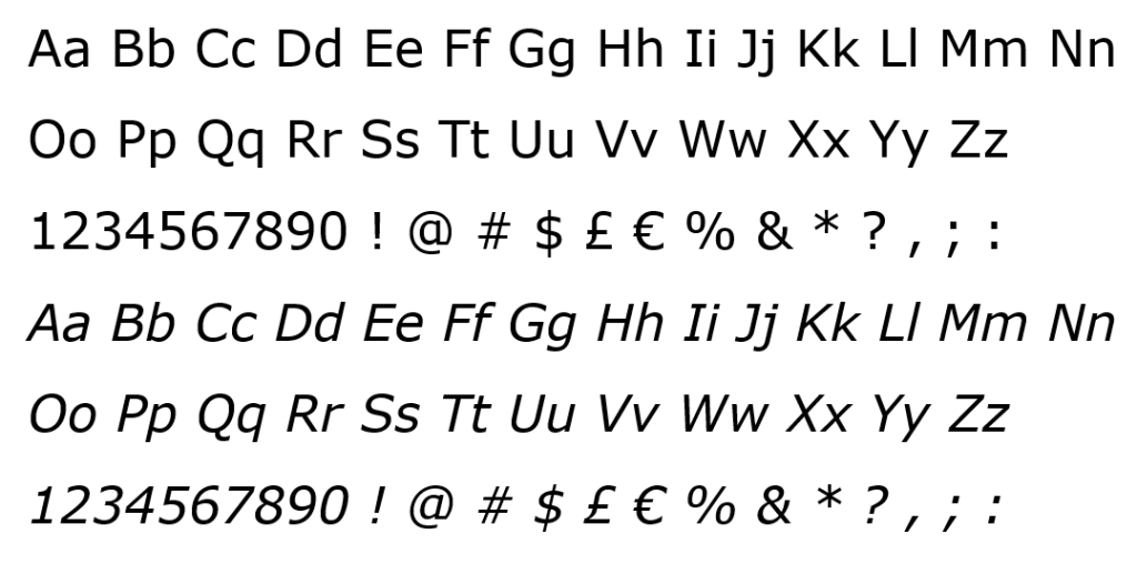Toàn bộ font chữ Verdana khi xuất hiện