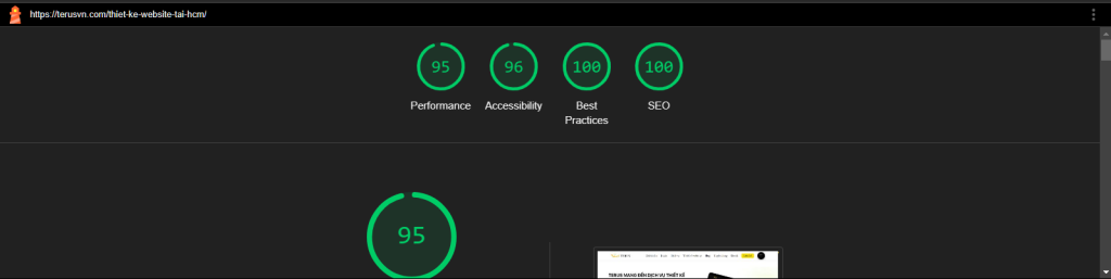Bảnh chỉ số Google Lighthouse của website Thiết kế website tại Terus