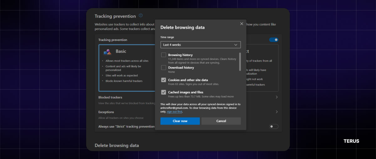Xóa bộ nhớ đệm trên Microsoft Edge