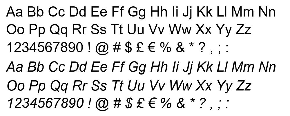 Toàn bộ font chữ Airal khi xuất hiện