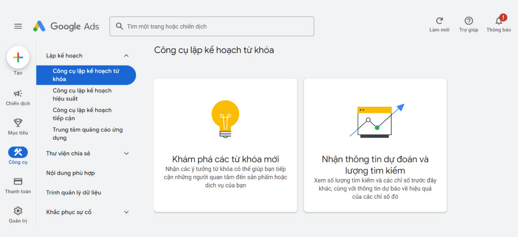 Tìm kiếm từ khóa bằng Google Key Planner