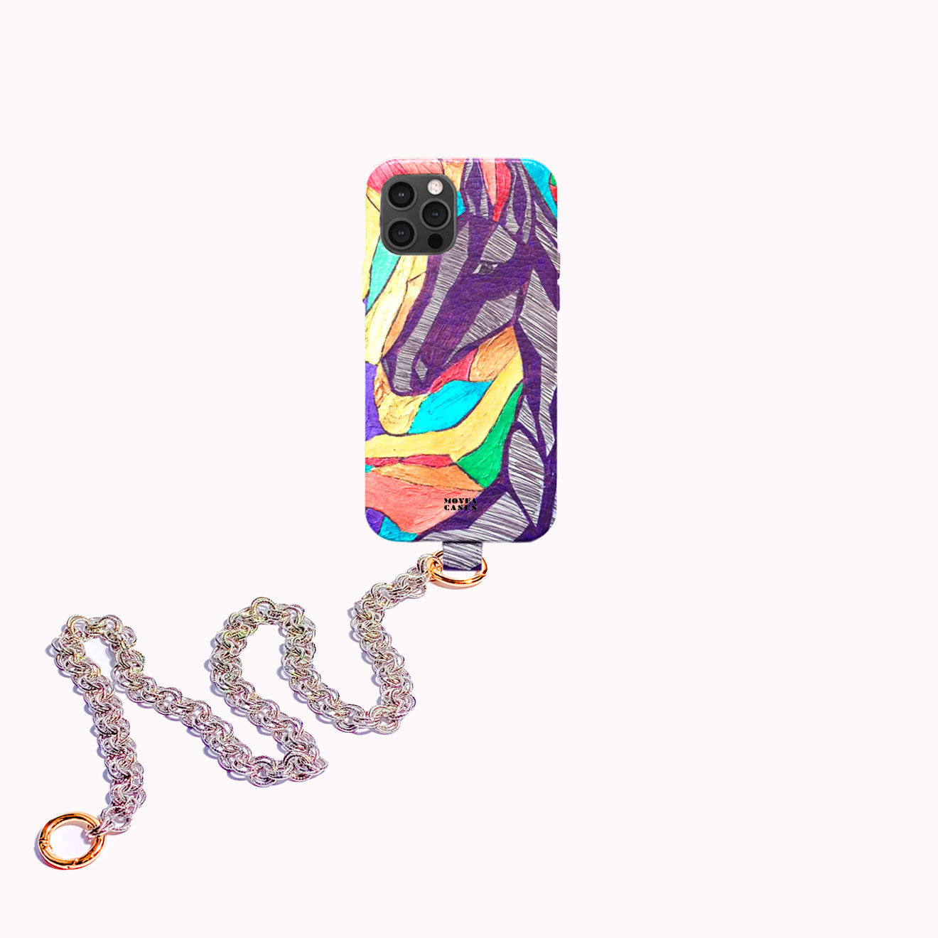 Platinum Silver Fantasy Horse - Leder iPhone Hülle mit Kette / 2-teiliges Set