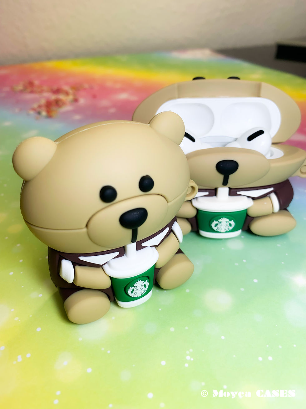 Thumbnail: Beige Bear Starbucks Coffee AirPods Case with keychain