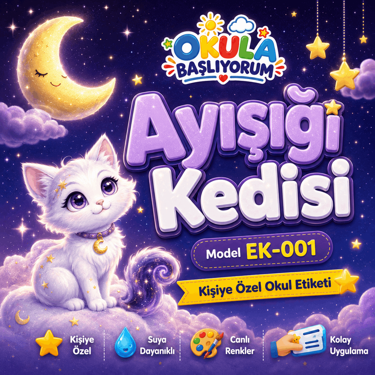 Ayışığı Kedisi Kişiye Özel Okul Etiketi – EK-001