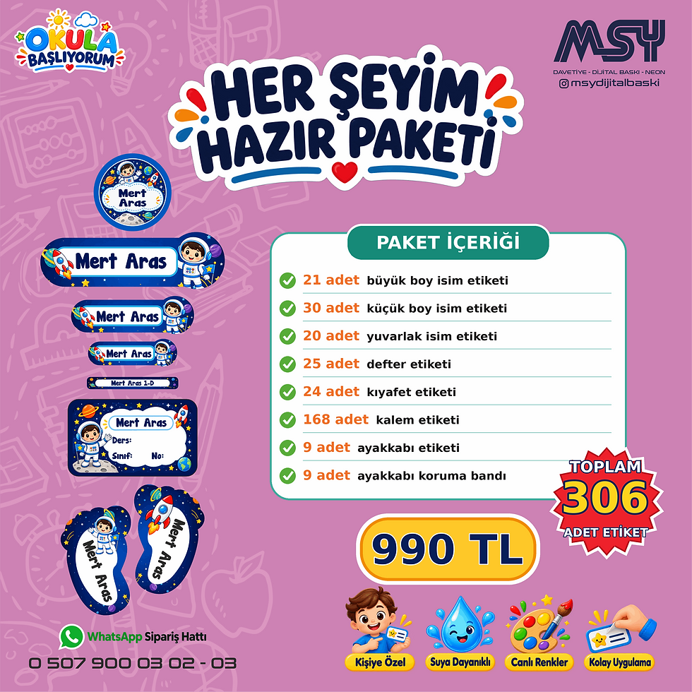 Küçük resim: Sarı Lacivert Kişiye Özel Okul Etiketi – EO-005