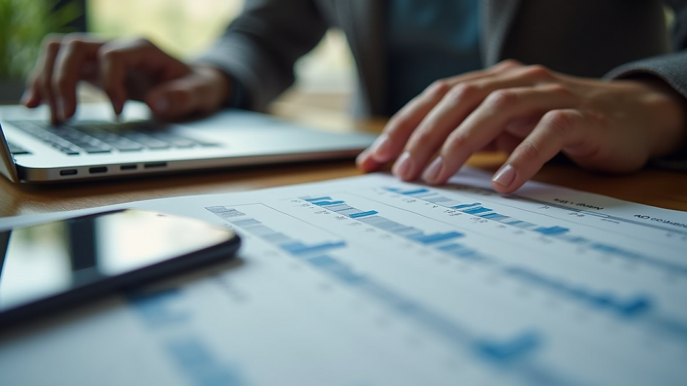 Eye-level view of a person reviewing a monthly budget on a laptop