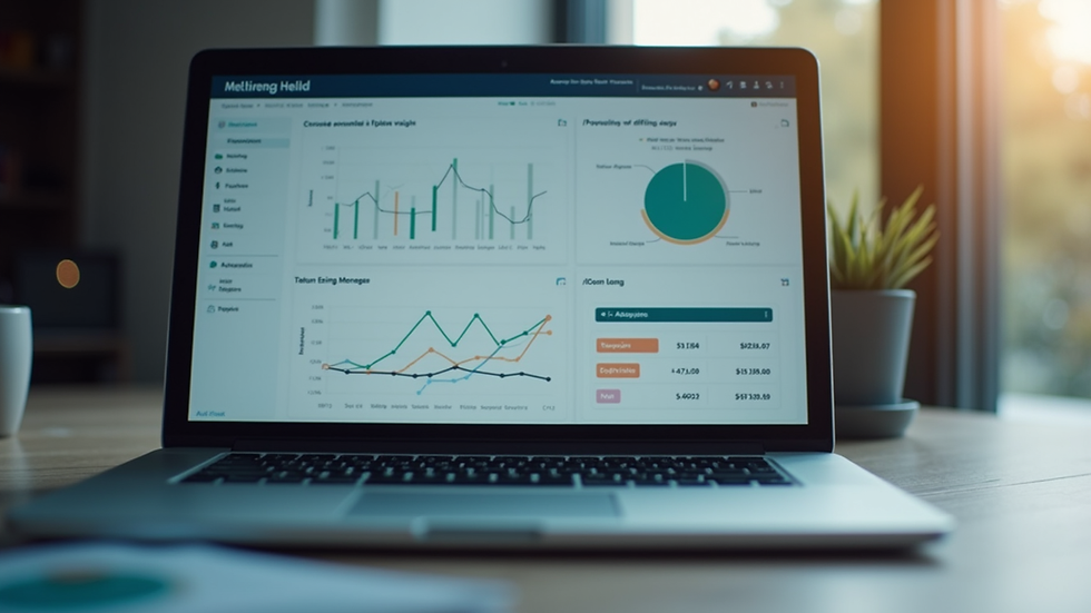 Eye-level view of a laptop displaying accounting software dashboard