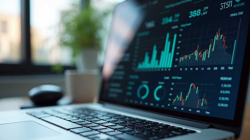 Close-up view of a laptop screen displaying financial analytics dashboard