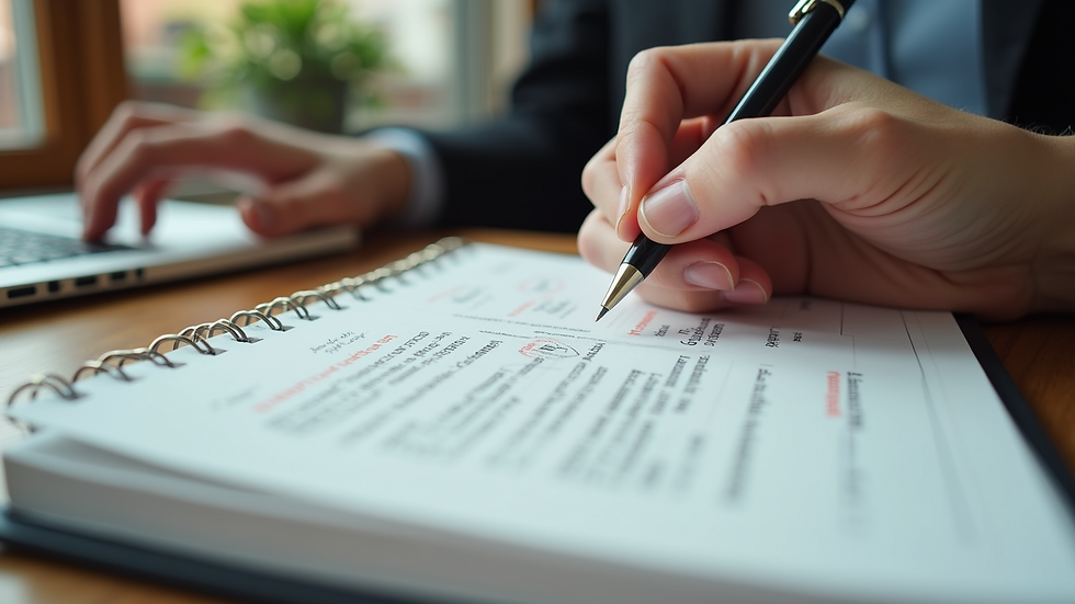 Eye-level view of a person writing financial goals in a notebook