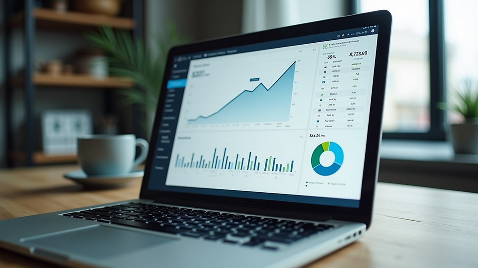 Eye-level view of a laptop displaying accounting software dashboard