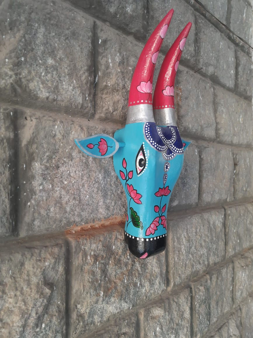 Thumbnail: Hand-painted Wooden Nandi Heads  - 16 inches