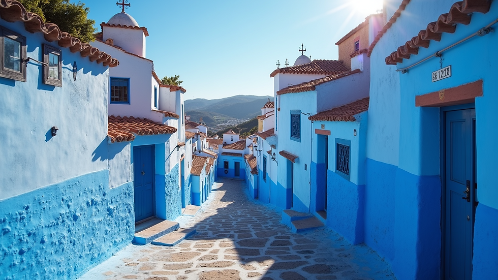High angle view of blue-painted buildings in Chefchaouen