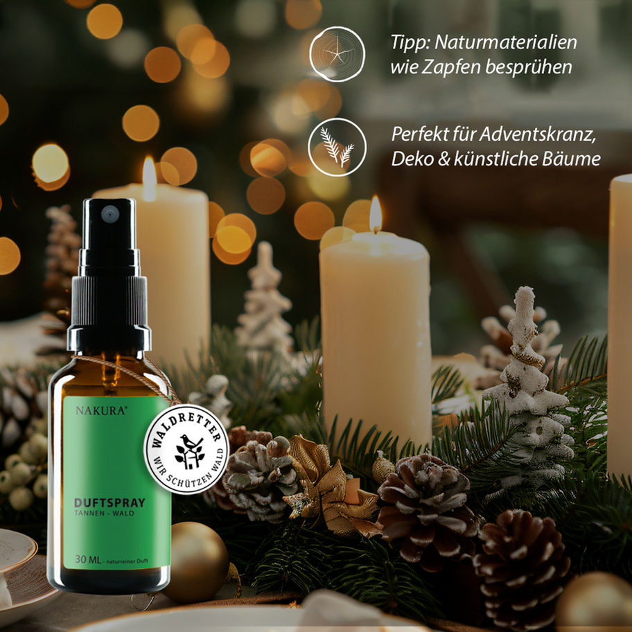 NAKURA Tannenduft Spray – Bio Raumduft 30 ml für Adventskranz, Weihnachtsdeko und festliche Stimmung
