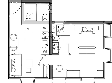 Floor plan N°21 Adler Apartments Sasbachwalden, holiday apartment in the Black Forest, holiday with family and dog, living TIMELESS