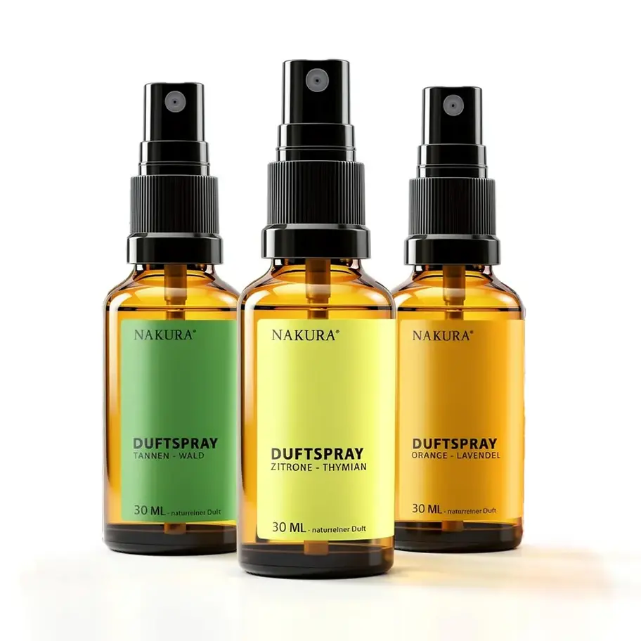 NAKURA Raumspray Bestseller-Set mit TANNEN-WALD, ZITRONE-THYMIAN und ORANGE-LAVENDEL je 30 ml