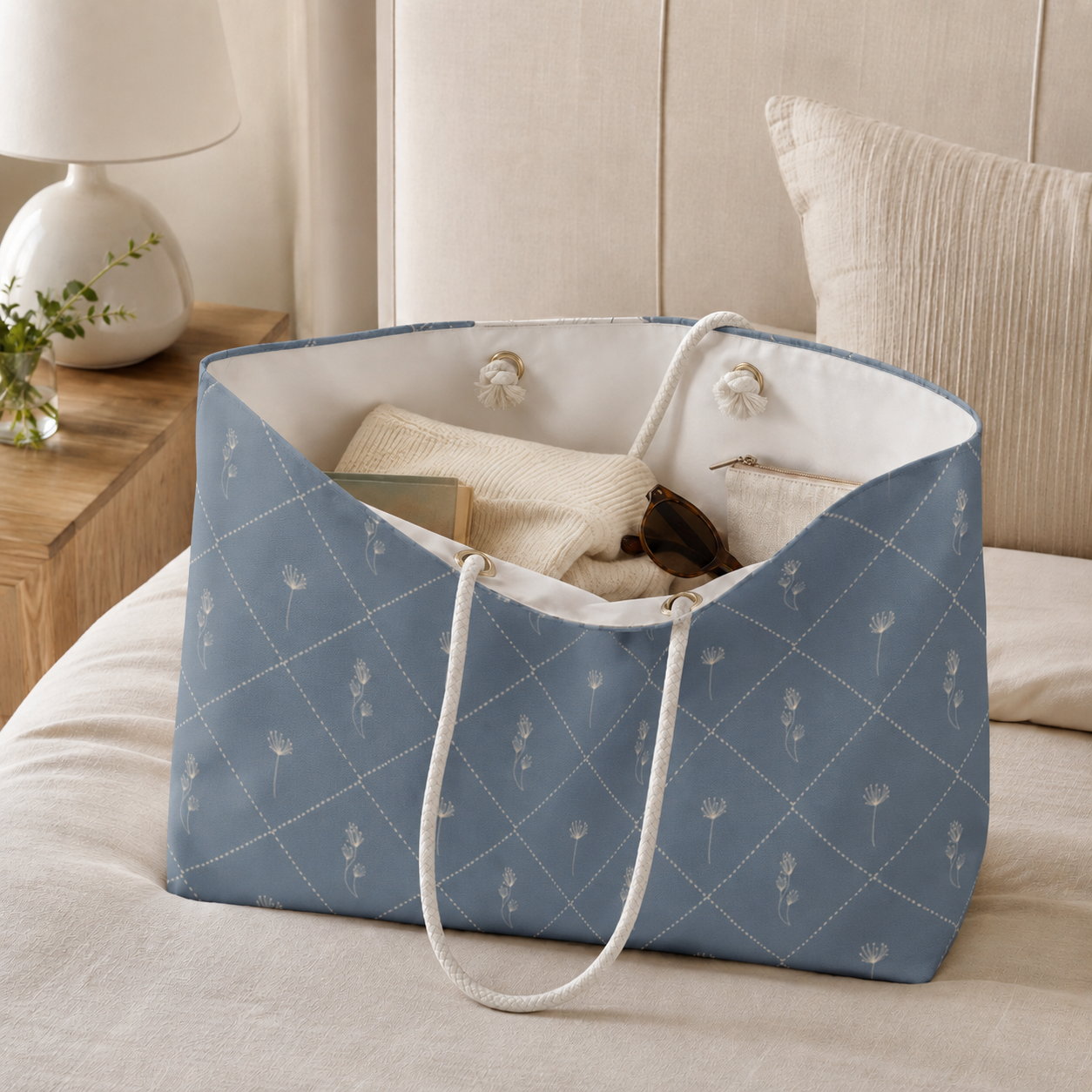 Pressed Wildflowers Blue Weekender Tote | Gathered & Grown Collection