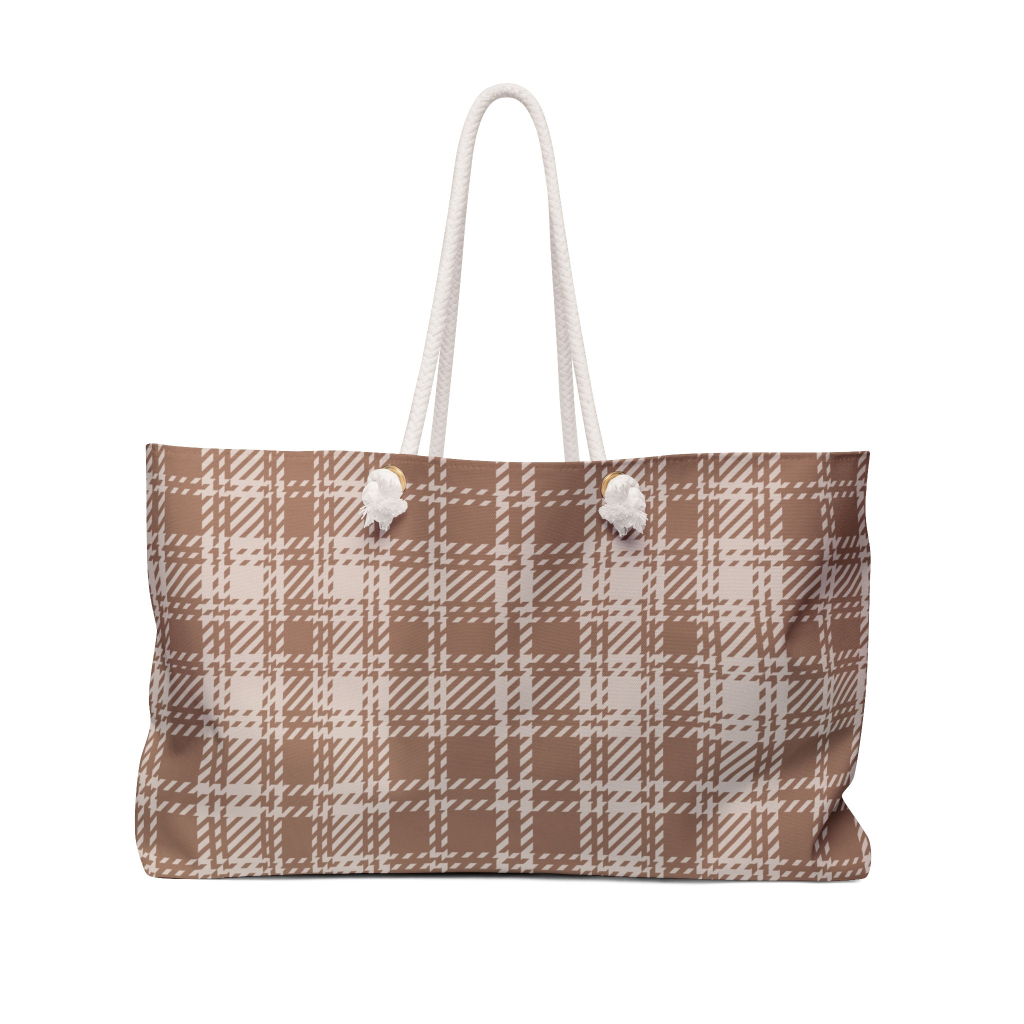 Brown Plaid Weekender Bag – Cozy Travel Tote for Weekend Getaways