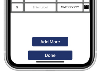 Gallery with three screenshots shows how to Add More slots for more autoinjectors you want to track. You can track expiration dates for up to 8 autoinjectors in the Allergy Force food allergy app. This second image (displayed in the middle of the gallery) shows where to find the 'Add More' button.