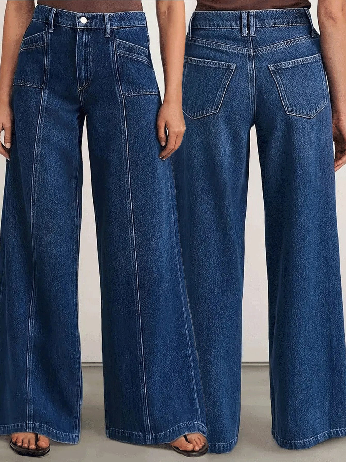 "Women’s Deep Blue Wide Leg Jeans - Stylish Denim Trousers for Comfort and Ver