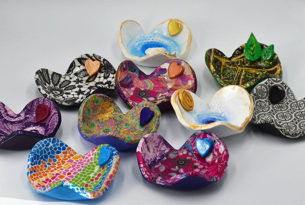 Thumbnail: Air Dried Clay - hand made Heart shaped Ring/Earring/stone dishes