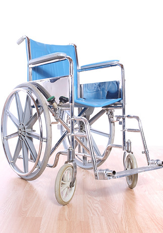 Blue wheelchair on floor
