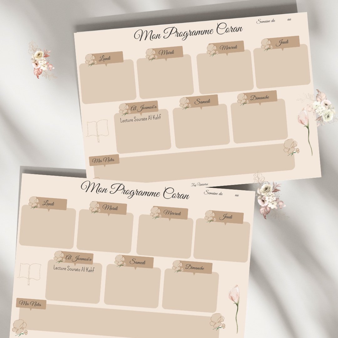 Bloc-notes  « MON PROGRAMME CORAN »